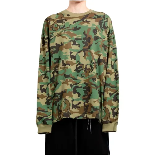 Camouflage Crewneck Tee mit Skull Jacquard , Herren, Größe: M - Mastermind World - Modalova