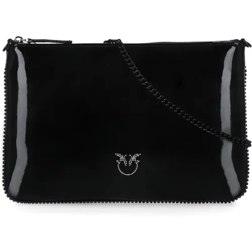 Schwarze Leder-Pochette mit Love Birds , Damen, Größe: ONE Size - pinko - Modalova