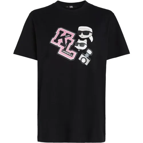 Schwarzes Karlito Choupette T-Shirt , Damen, Größe: L - Karl Lagerfeld - Modalova