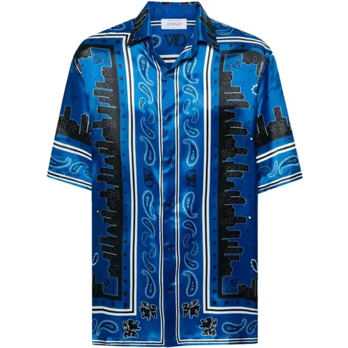 Blue Short Sleeve Shirt with Logo , male, Sizes: S, M, L - Off White - Modalova