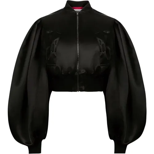 Schwarze Satin Cropped Bomberjacke , Damen, Größe: 2XS - Nina Ricci - Modalova