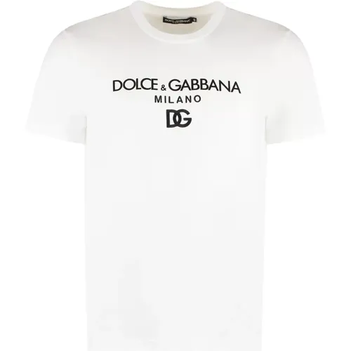 Samt-Print Rundhals T-Shirt , Herren, Größe: 2XL - Dolce & Gabbana - Modalova