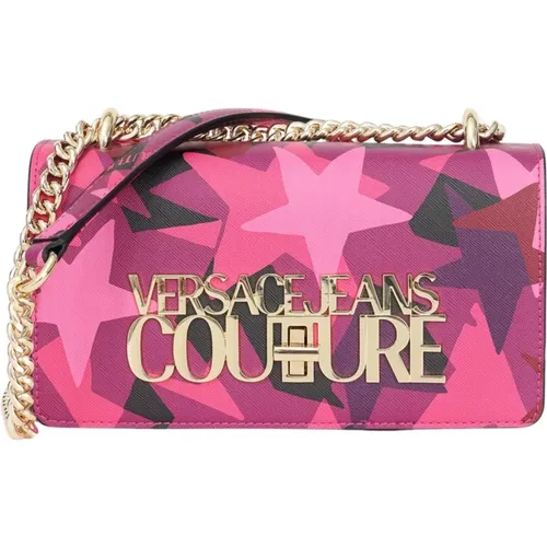 Dunkelrosa Crossbody-Tasche mit Sternenmuster und Gold-Logo , Damen, Größe: ONE Size - Versace Jeans Couture - Modalova