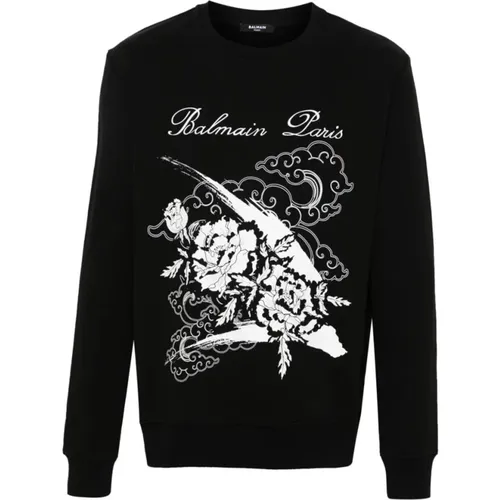 Schwarzer Sweatshirt mit Logo-Print , Herren, Größe: M - Balmain - Modalova