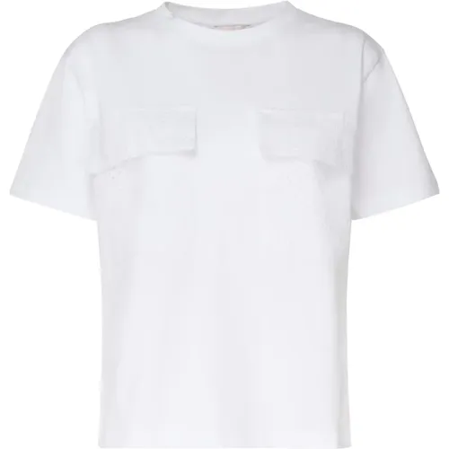 Weißes T-Shirt mit Faux-Taschenapplikation , Damen, Größe: L - Mariuccia Milano - Modalova