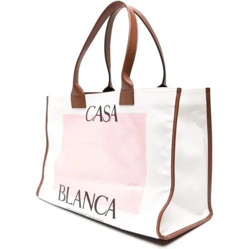 Canvas Leather Trim Logo Print Tote Bag , female, Sizes: ONE SIZE - Casablanca - Modalova