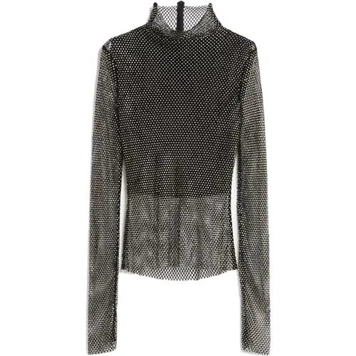 Schwarzes Strass Polo-neck Shirt , Damen, Größe: M - SPORTMAX - Modalova