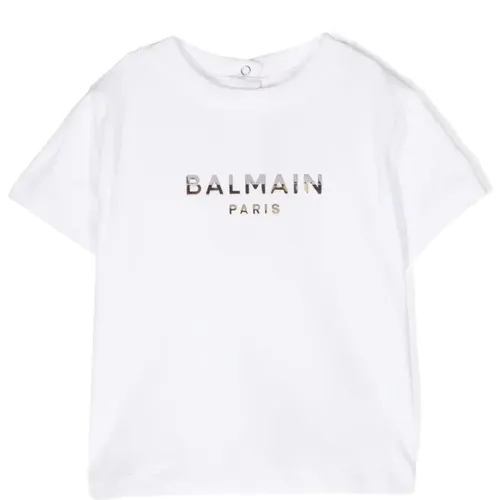 Weiße Metallic Logo T-shirt - Balmain - Modalova