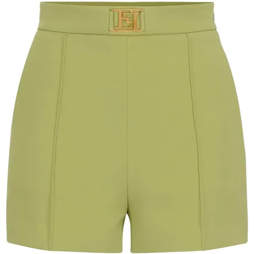 High-Waist Stretch Crepe Shorts mit goldener Metall-Logo-Plakette , Damen, Größe: M - Elisabetta Franchi - Modalova