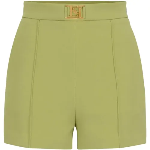 High-Waist Stretch Crepe Shorts mit goldener Metall-Logo-Plakette , Damen, Größe: XS - Elisabetta Franchi - Modalova