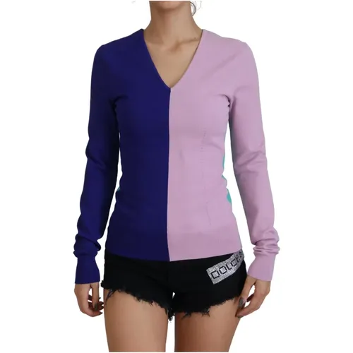 Gorgeous V-Neck Sweater with Pattern , female, Sizes: XS - Dolce & Gabbana - Modalova
