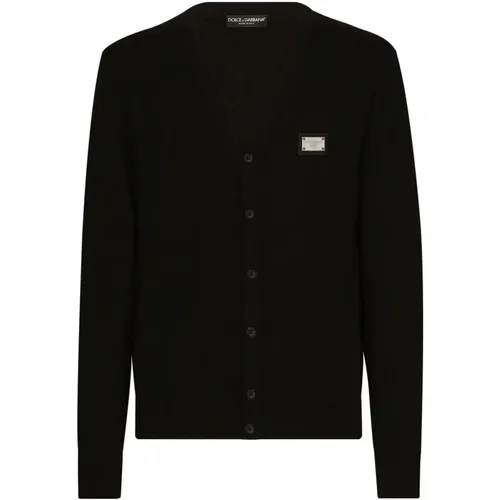 V-Neck Cardigan with Logo Plaque , male, Sizes: XL - Dolce & Gabbana - Modalova