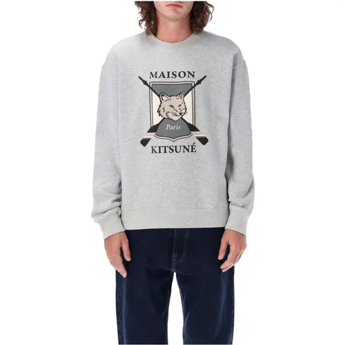 College Fox Comfort Sweatshirt Light Grey Melange , male, Sizes: XL - Maison Kitsuné - Modalova