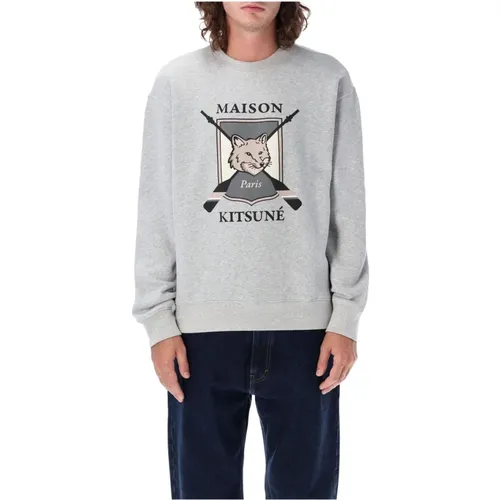 College Fox Comfort Sweatshirt Light Grey Melange , male, Sizes: XL, L, M, S - Maison Kitsuné - Modalova