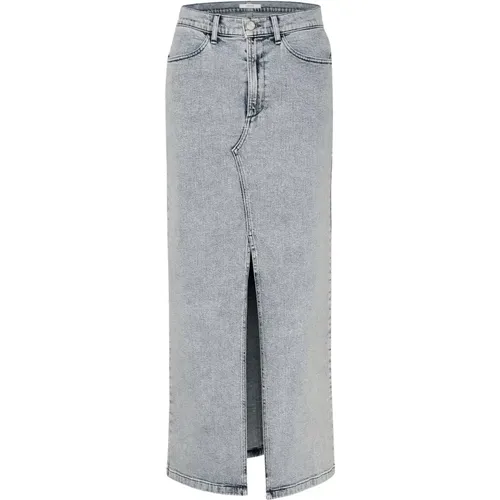 Denim Maxi Rock mit hoher Taille und vorderem Schlitz , Damen, Größe: S - Gestuz - Modalova