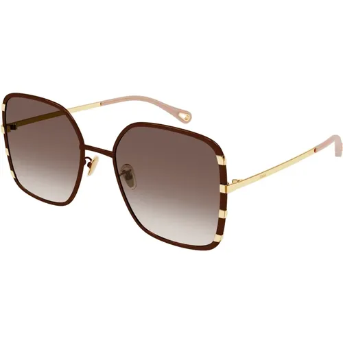 Gold Oversized Square Sunglasses , female, Sizes: 59 MM - Chloé - Modalova