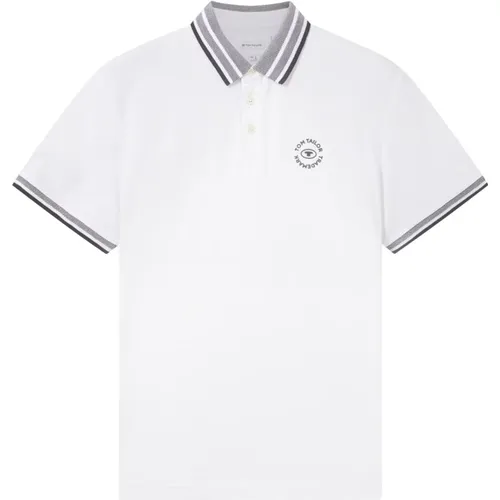 Poloshirt Basic Polo Kurzarmshirt mit Kontraststreifen und Logo-Print - Tom Tailor - Modalova