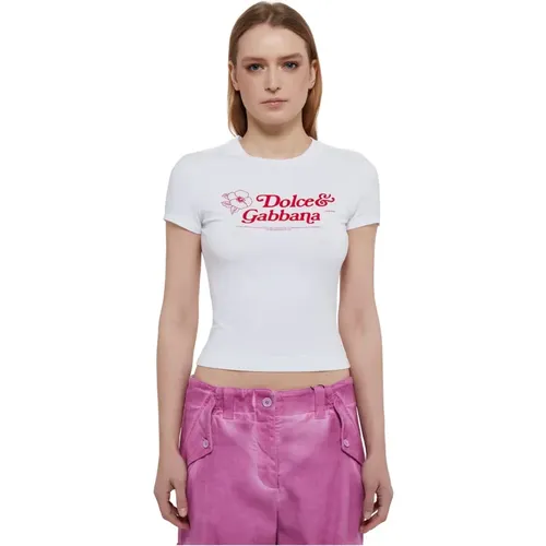 Logo Crop T-shirt in , female, Sizes: 2XS, XS - Dolce & Gabbana - Modalova
