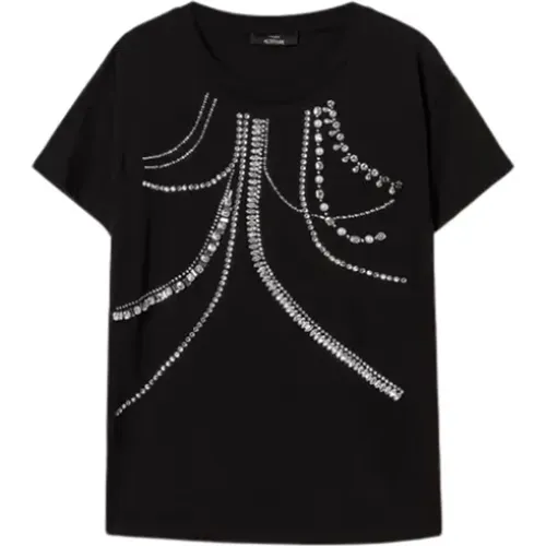 T-shirt with Rhinestone Design , female, Sizes: M, S - Twinset - Modalova