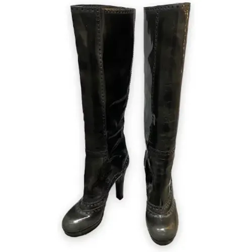 Marmorierte Braune Lederstiefel mit Absatz - Gucci Vintage - Modalova