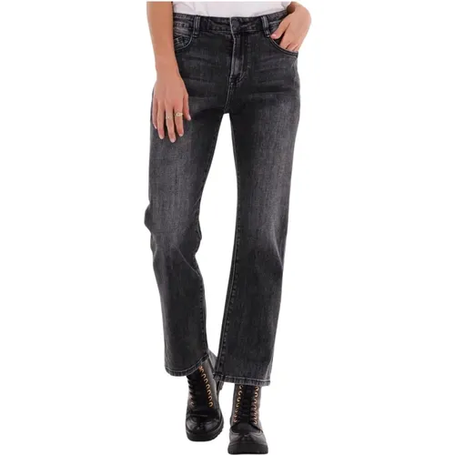 Schwarze Bootcut Cropped Jeans Heavy Twill , Damen, Größe: L - Summum Woman - Modalova