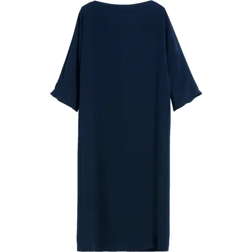 Elegantes Blaues Cady-Kleid mit Ausgestellten Ärmeln und Cagoule-Motiv - Max Mara Studio - Modalova