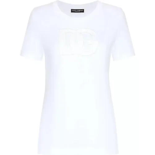 Optisch Weiße T-Shirt , Damen, Größe: M - Dolce & Gabbana - Modalova