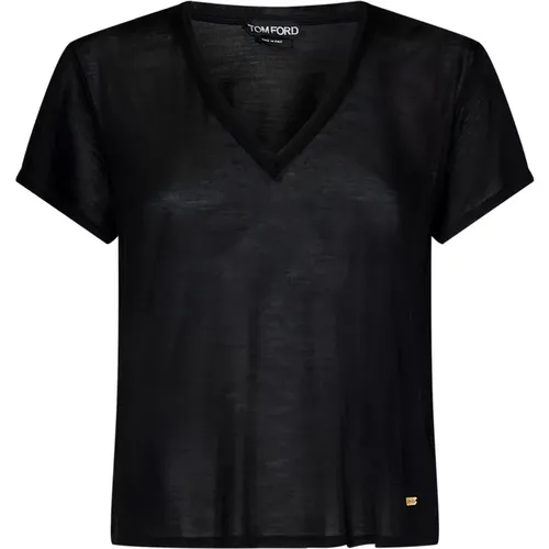 V-neck Silk T-shirts and Polos , female, Sizes: 2XS - Tom Ford - Modalova