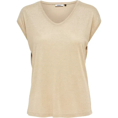 Frauen-T-Shirt Silvery manches courtes col V lurex , Damen, Größe: L - Only - Modalova
