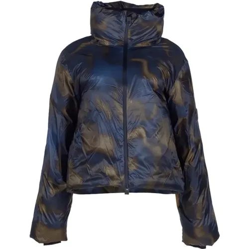 Tie-Dye Cropped Puffer Jacket , Damen, Größe: S - Rains - Modalova