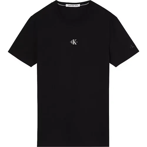 Schwarzes Baumwoll-T-Shirt mit Mini-Logo , Herren, Größe: L - Calvin Klein Jeans - Modalova