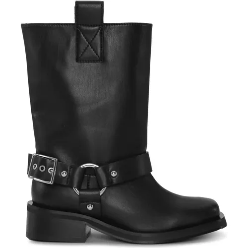 Schwarze Midi Bikerstiefel , Damen, Größe: 35 EU - Ganni - Modalova