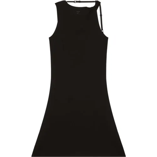 Schwarzes Kleid mit Besticktem Logo , Damen, Größe: L - Courrèges - Modalova