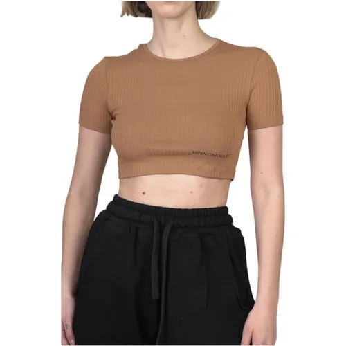 Rippstrick Crop Top in Haselnuss , Damen, Größe: S - HINNOMINATE - Modalova