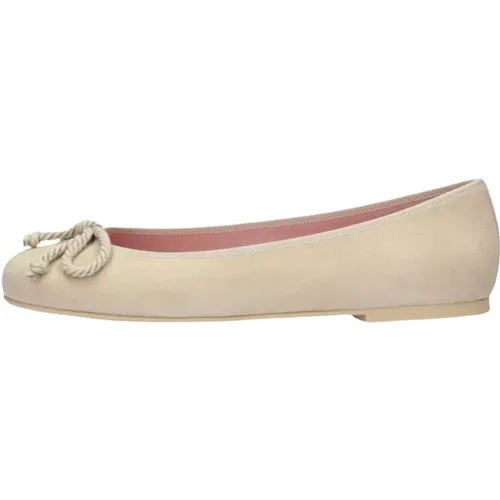 Beige Wildleder Ballerinas mit Schleife , Damen, Größe: 39 1/2 EU - Pretty Ballerinas - Modalova