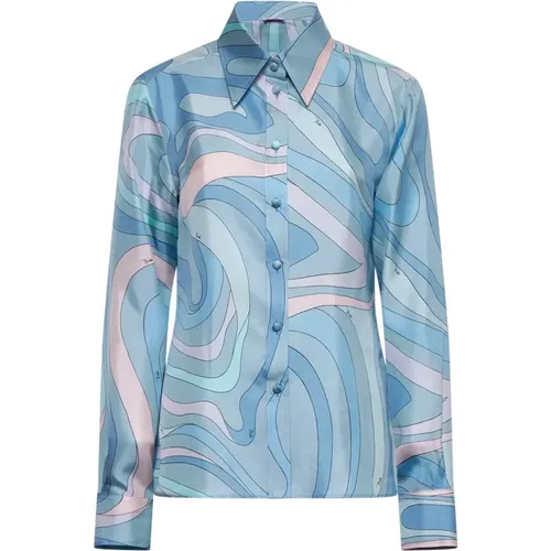 Glitzer Hellblaue Seidenbluse - EMILIO PUCCI - Modalova