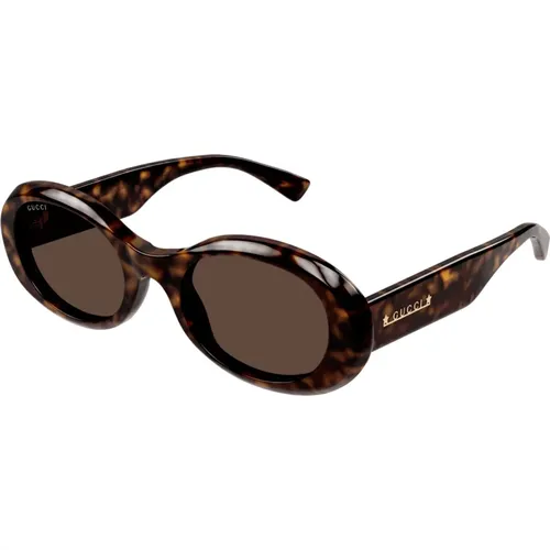 Havana/Green Sunglasses , female, Sizes: 52 MM - Gucci - Modalova