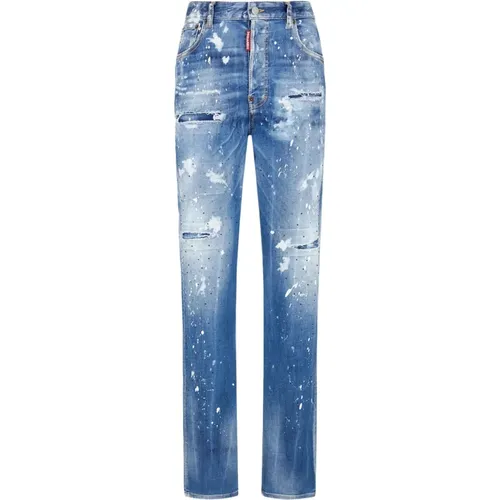 Jeans,Blaue Denim Jeans mit Kristallverzierungen - Dsquared2 - Modalova