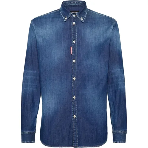 Blaues Denim Hemd mit Knöpfen , Herren, Größe: XL - Dsquared2 - Modalova