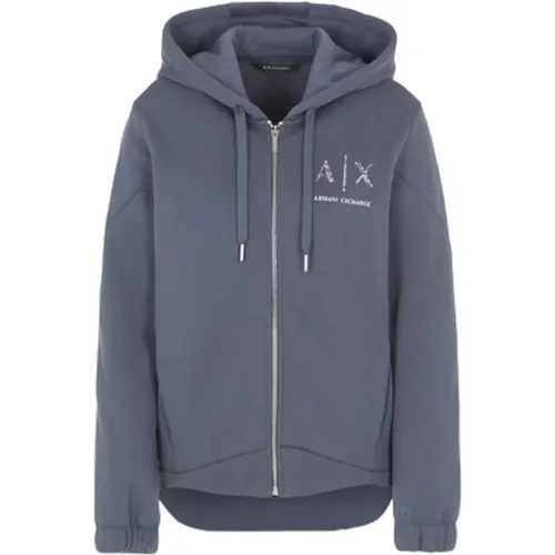 Zip Hoodie Sweater Grey , female, Sizes: XS, M, S - Armani Exchange - Modalova