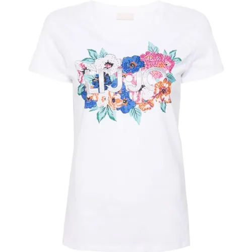 Floral Logo Print Jersey T-shirt , female, Sizes: L, S - Liu Jo - Modalova