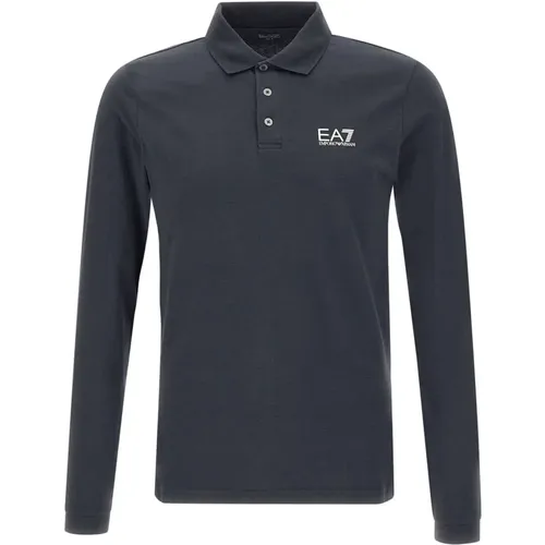 Herren Navy Blaues Baumwoll-Poloshirt , Herren, Größe: L - Emporio Armani EA7 - Modalova