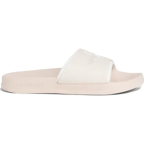 Peach Blush White Monogram Slippers , Damen, Größe: 37 EU - Calvin Klein Jeans - Modalova