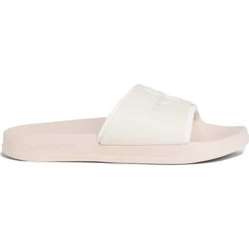 Peach Blush White Monogram Slippers , Damen, Größe: 39 EU - Calvin Klein Jeans - Modalova