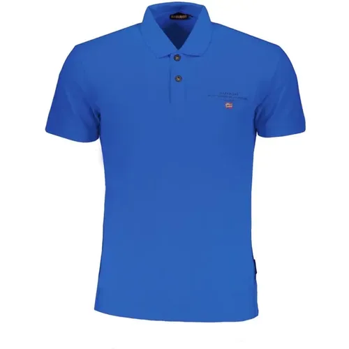 Blaues Baumwoll-Poloshirt mit Logo , Herren, Größe: M - Napapijri - Modalova