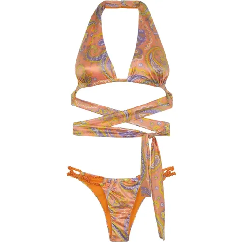 Hoher Triangel-Bikini-Oberteil UND Feste Brasilianische Unterteil Sonnenaufgang , Damen, Größe: S - F**k - Modalova