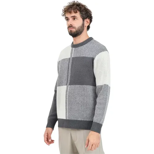 Grauer Pullover mit abstraktem Karomuster , Herren, Größe: M - Selected Homme - Modalova