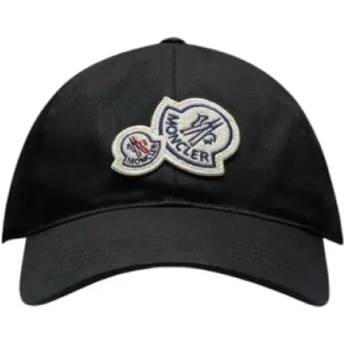 Schwarze Baumwoll-Doppel-Logo-Baseballkappe , Herren, Größe: ONE Size - Moncler - Modalova