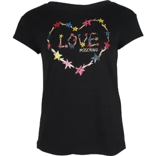 Heart Logo Print T-shirt , female, Sizes: XS - Moschino - Modalova