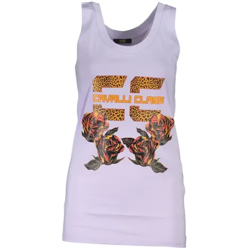 Lila Tanktop Breite Schultern Runder Ausschnitt Druck Logo , Damen, Größe: S - Cavalli Class - Modalova